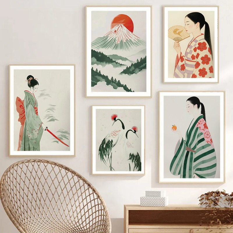 Japanese Zen Lifestyle - Gunung Fuji & Crane Cetak Dinding